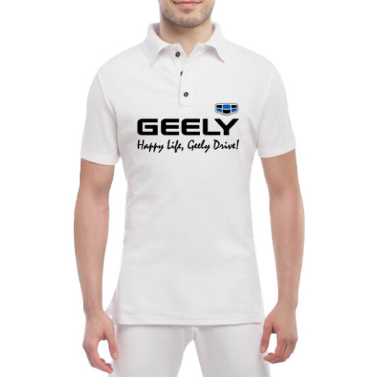 Футболка мужская Globuspioner поло Geely Slogan белый спереди M