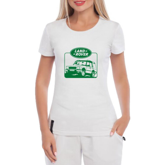 Футболка женская Globuspioner классическая Land Rover Logo Art серая принт спереди L