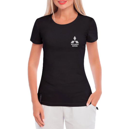 Футболка жіноча Globuspioner класична Mitsubishi Motors Mini Logo Silver чорна принт спереду M