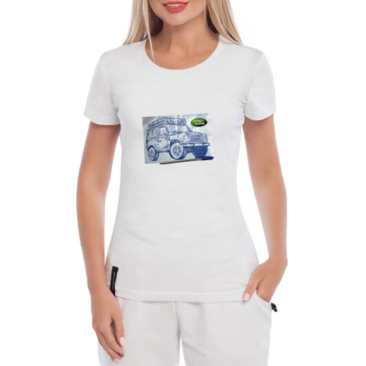 Футболка женская Globuspioner классическая Land Rover Pen белая принт спереди L