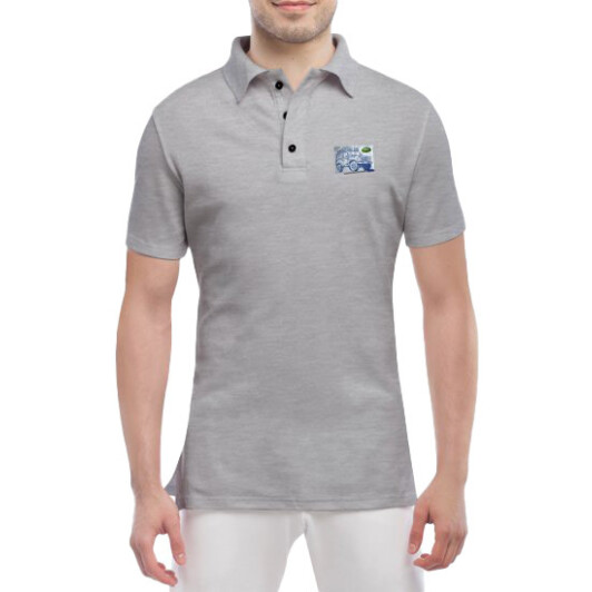 Футболка чоловіча Globuspioner поло Land Rover Pen сіра принт спереду M