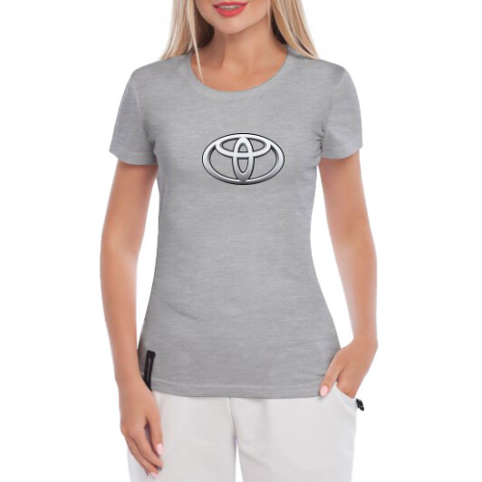 Футболка женская Globuspioner классическая Toyota Silver Big Logo серая принт спереди M