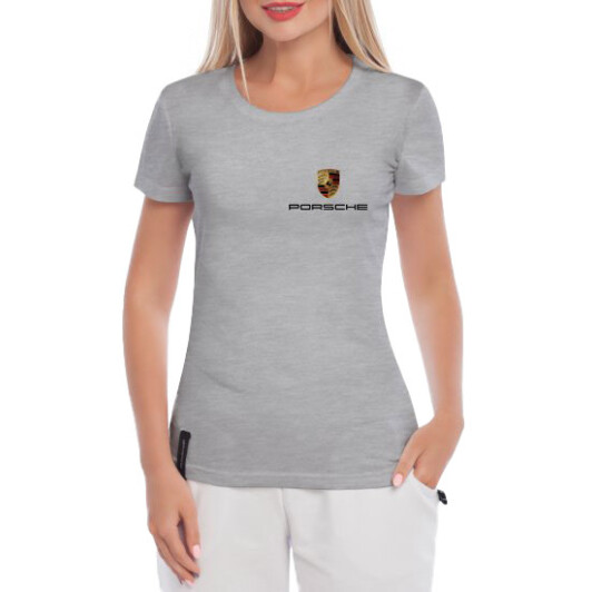 Футболка женская Globuspioner классическая Porsche Mini Logo серая принт спереди