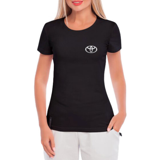 Футболка женская Globuspioner классическая Toyota Silver Mini Logo черная принт спереди