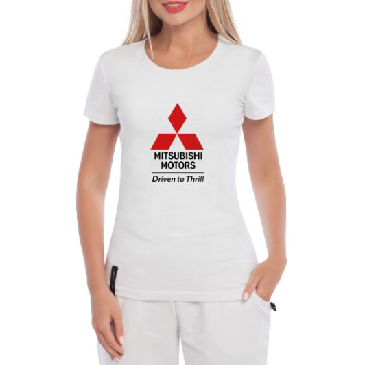 Футболка женская Globuspioner классическая Mitsubishi Driven to Thrill белая принт спереди XL