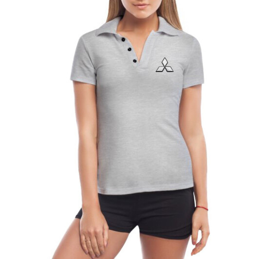 Футболка женская Globuspioner поло Mitsubishi Rain серая принт спереди L