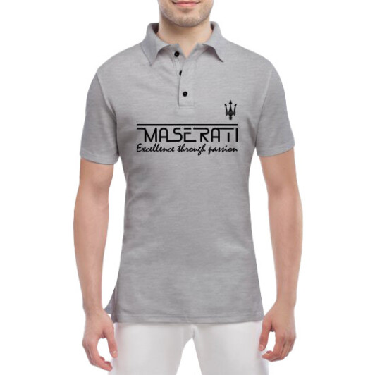 Футболка чоловіча Globuspioner поло Maserati Slogan сіра принт спереду