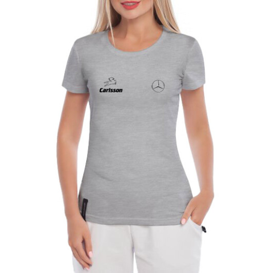 Футболка женская Globuspioner классическая Mercedes Carlsson серая принт спереди XL