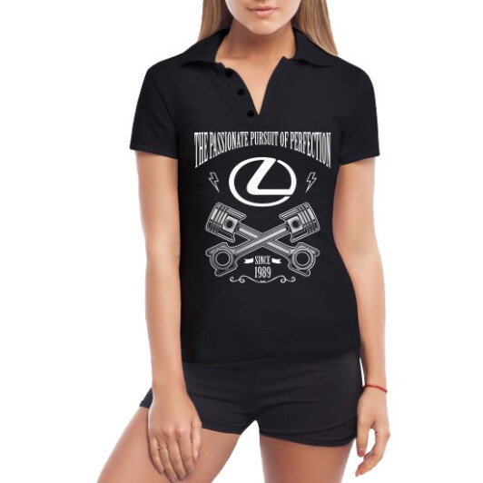 Футболка женская Globuspioner поло Lexus Retro черная принт спереди XS