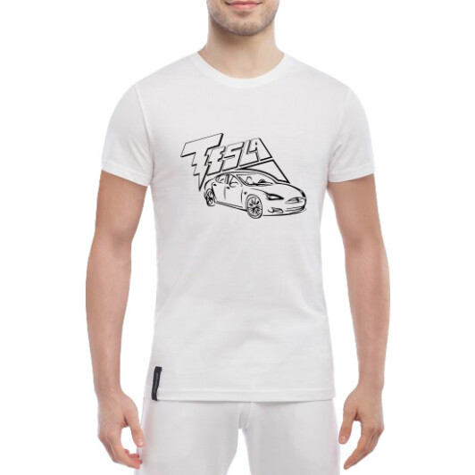 Футболка чоловіча Globuspioner класична Tesla Сar біла принт спереду S