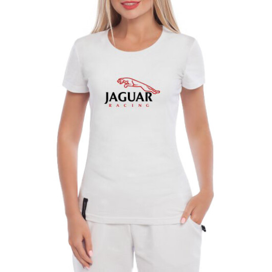 Футболка женская Globuspioner классическая Jaguar Racing белая принт спереди S