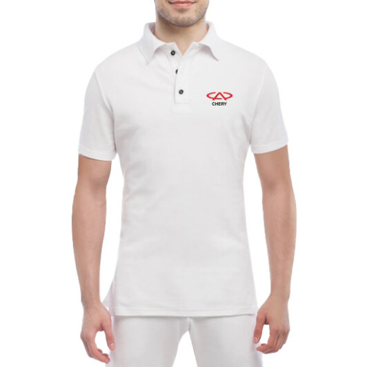 Футболка мужская Globuspioner поло Chery Logo Red белый спереди