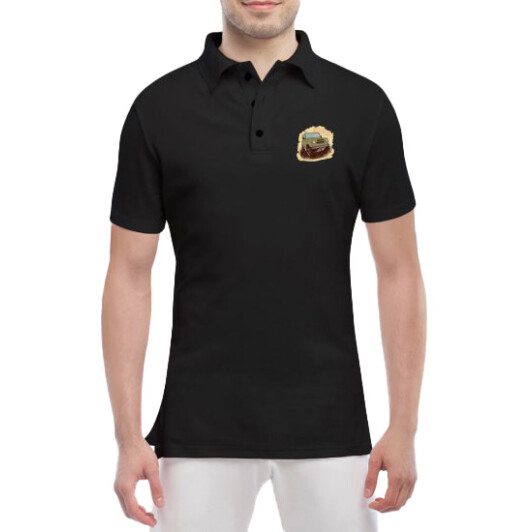 Футболка чоловіча Globuspioner поло UAZ Art 4x4 чорна принт спереду