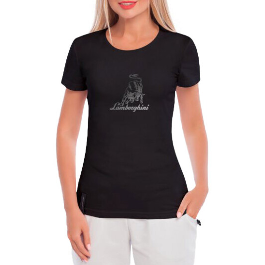 Футболка женская Globuspioner классическая Lamborghini Logo Art черная принт спереди S