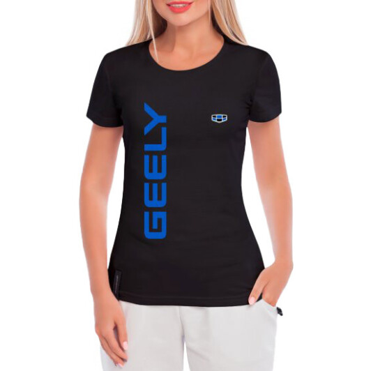 Футболка жіноча Globuspioner класична Geely Logo Vertical чорна принт спереду XXL