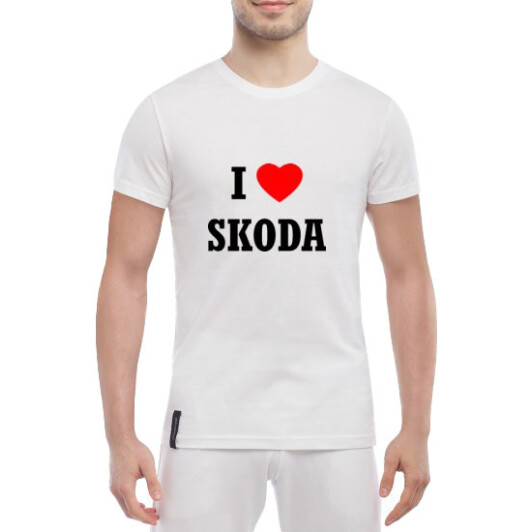Футболка чоловіча Globuspioner класична I Love Skoda біла принт спереду