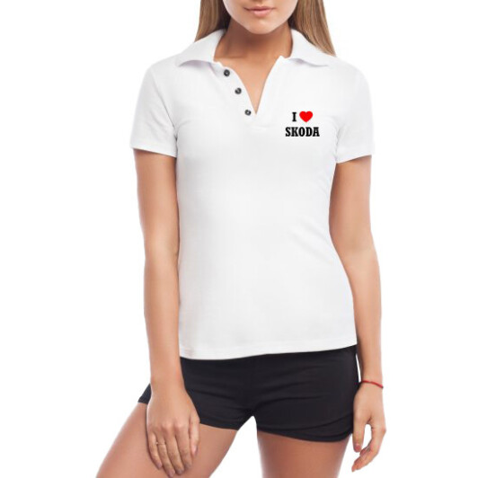 Футболка женская Globuspioner поло I Love Skoda белая принт спереди