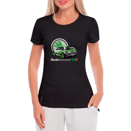 Футболка жіноча Globuspioner класична Skoda Fabia R5 EVO 3 чорна принт спереду L