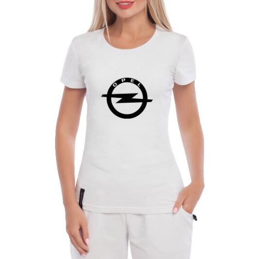 Футболка жіноча Globuspioner класична Opel Big Logo Label біла принт спереду XS