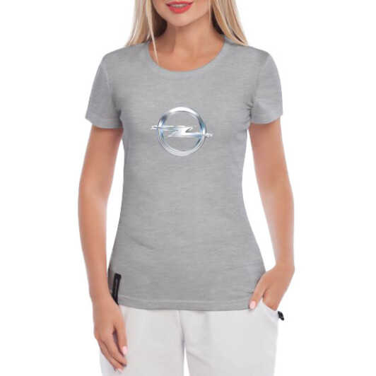Футболка женская Globuspioner классическая Opel Logo Silver серая принт спереди XL