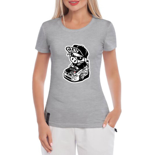 Футболка женская Globuspioner классическая Subaru Ciay серая принт спереди