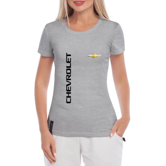 Футболка женская Globuspioner классическая Chevrolet Logo Vertical серая принт спереди XL