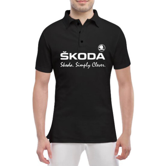 Футболка чоловіча Globuspioner поло Skoda Slogan чорна принт спереду