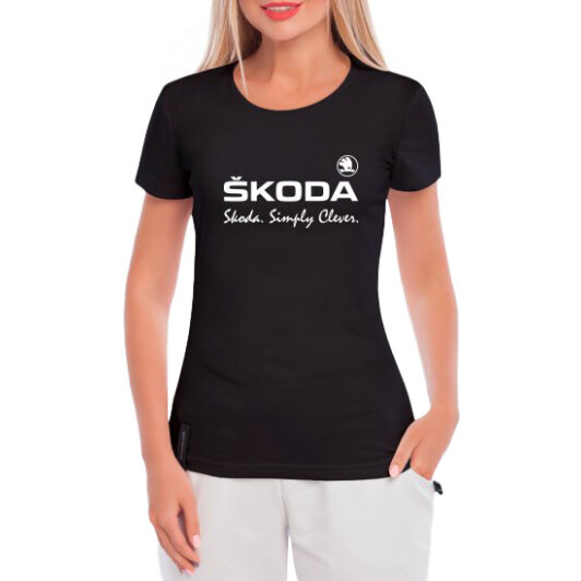 Футболка женская Globuspioner классическая Skoda Slogan черная принт спереди XS