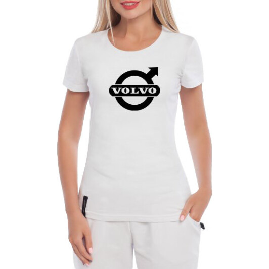 Футболка женская Globuspioner классическая Volvo Big Logo белая принт спереди