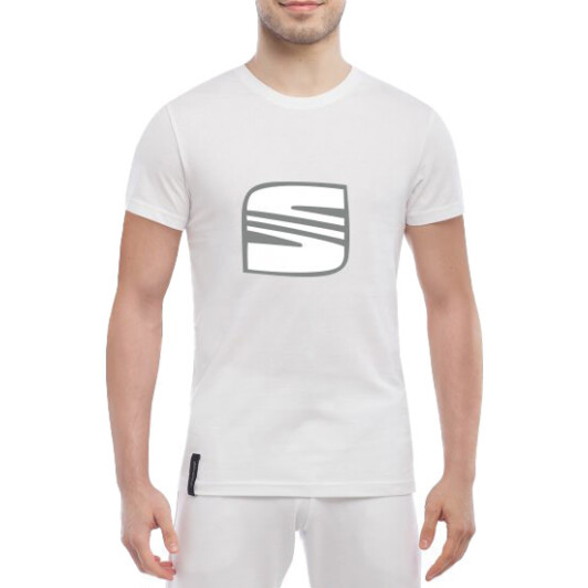 Футболка чоловіча Globuspioner класична Seat Big Logo Silver біла принт спереду