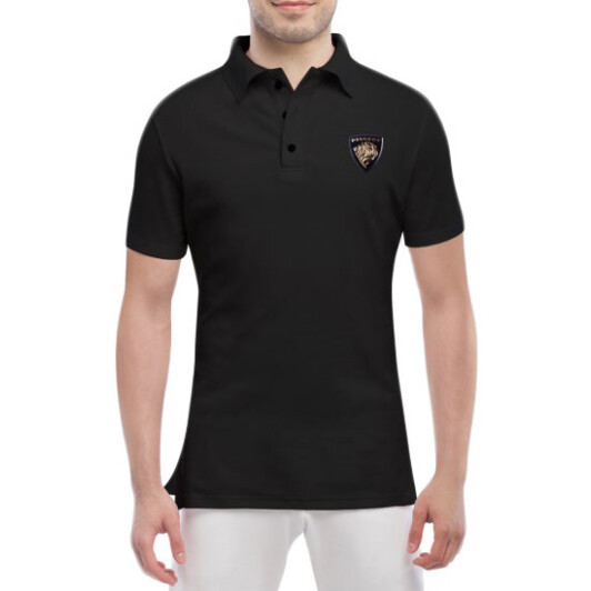 Футболка мужская Globuspioner поло Peugeot Golden Lion черный спереди