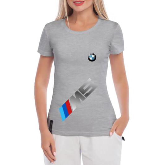 Футболка жіноча Globuspioner класична BMW M5 Big Logo Vertical сіра принт спереду S