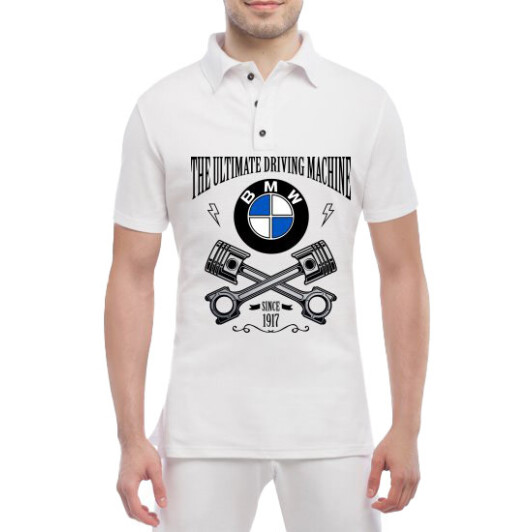 Футболка чоловіча Globuspioner поло BMW The Ultimate Driving Machine біла принт спереду