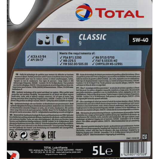 Моторное масло Total Classic 5W-40 5 л на Renault Captur