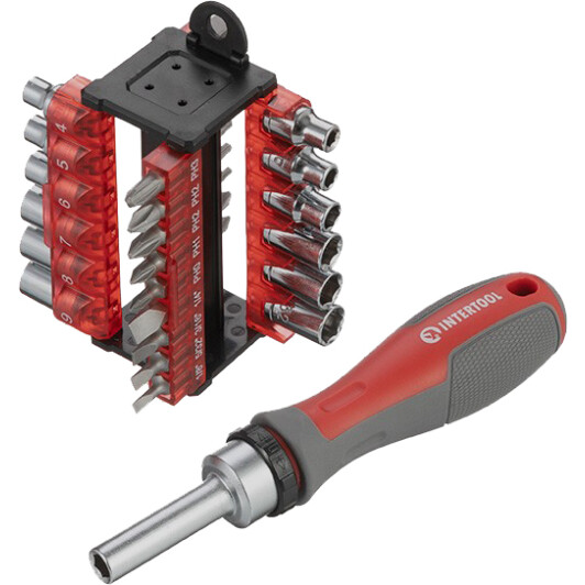 Отвертка реверсивная с набором бит Intertool VT-3374