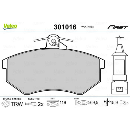 Тормозные колодки Valeo 301016