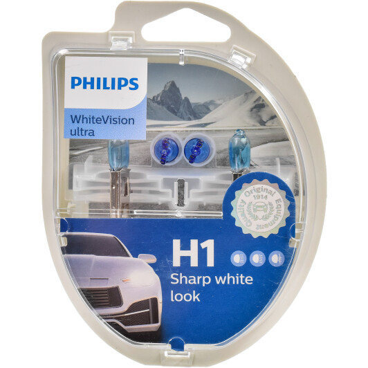 Автолампа Philips WhiteVision Ultra H1 P14,5s 55 W светло-голубая 12258WVUSM