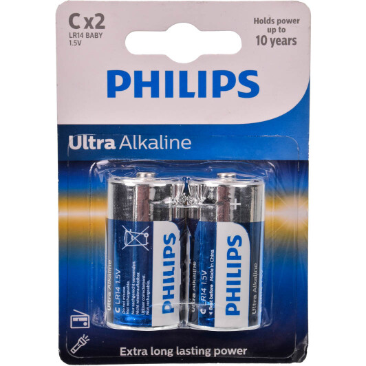 Батарейка Philips Ultra Alkaline LR14E2B/10 C 1,5 V 2 шт