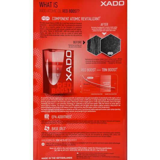 Моторное масло Xado Atomic Oil SL/CF RED BOOST 10W-40 4 л на Hyundai Stellar