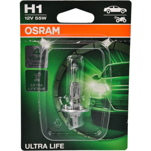 Автолампа Osram Ultra Life H1 P14,5s 55 W прозора 64150ult01b