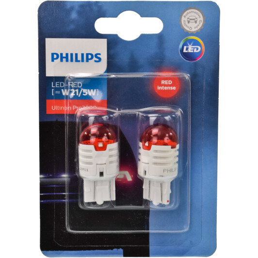 Автолампа Philips Ultinon Pro3000 W21/5W W3x16q червона 11066U30RB2