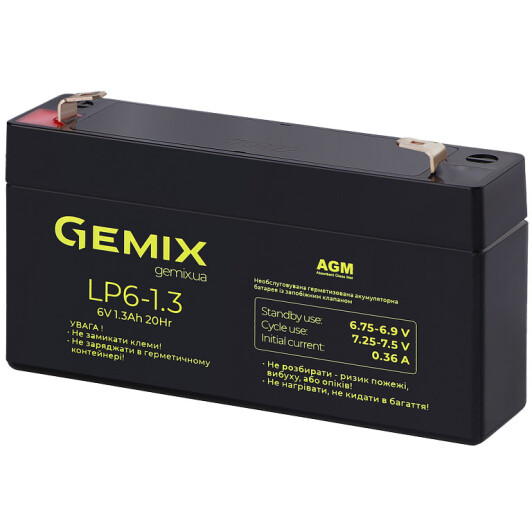 Акумулятор для ДБЖ Gemix LP6-1.3 6 V 1.3 Аг