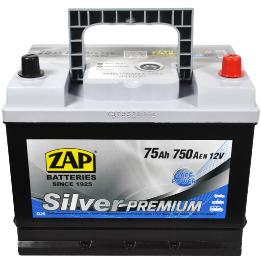 Аккумулятор ZAP 6 CT-75-R Silver Premium 57550Z