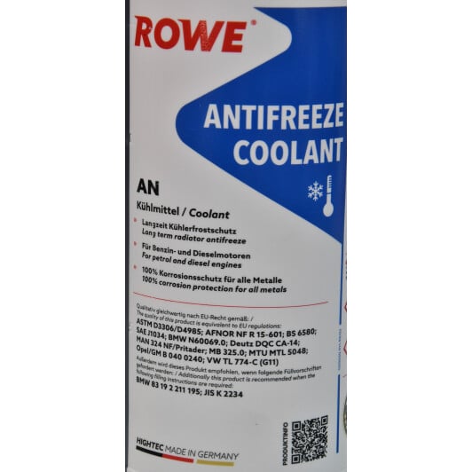 Rowe Hightec Antifreeze AN G11 синий концентрат антифриза