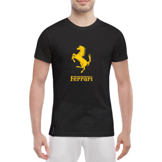 Футболка чоловіча Globuspioner класична Ferrari Logo Horse Art чорна принт спереду 3XL