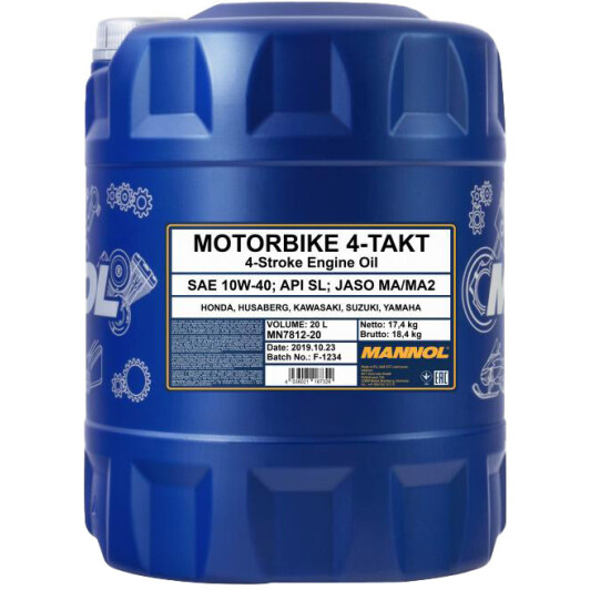 4T Mannol Motorbike 4-Takt 10W-40, 20 л (MN7812-20) моторна олива 4T 20 л