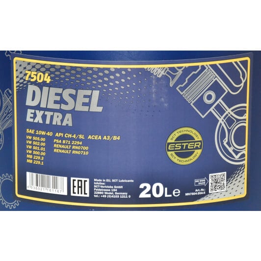 Моторна олива Mannol Diesel Extra 10W-40 20 л на Dodge Caliber