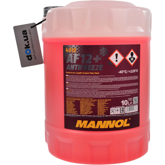 Готовый антифриз Mannol AF12+ Longlife G12+ красный -40 °C 10 л