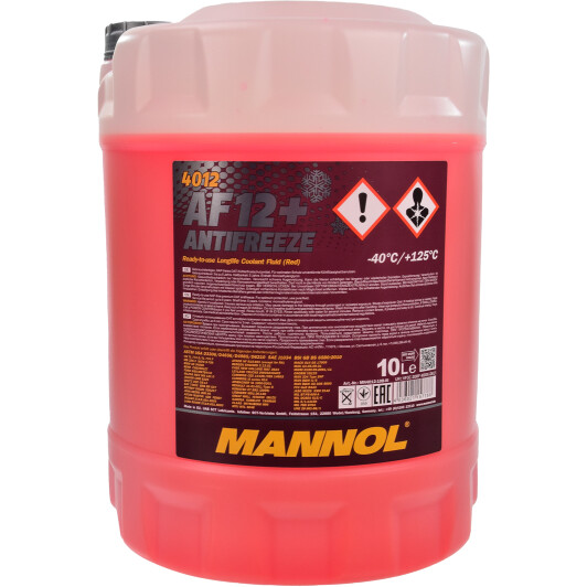 Готовый антифриз Mannol AF12+ Longlife G12+ красный -40 °C 10 л