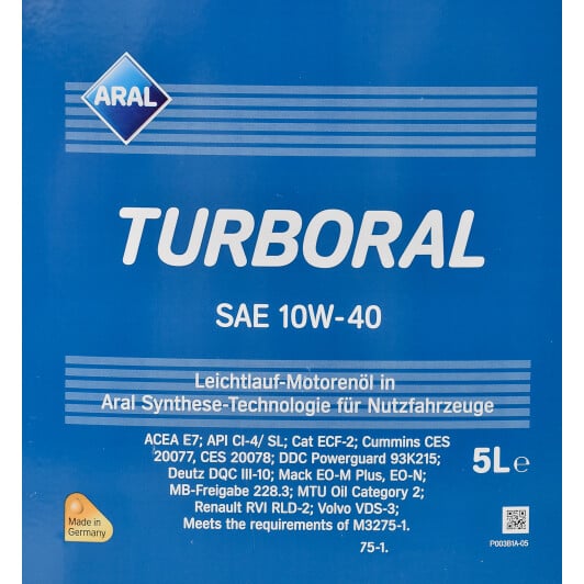 Моторное масло Aral Turboral 10W-40 5 л на Audi A4